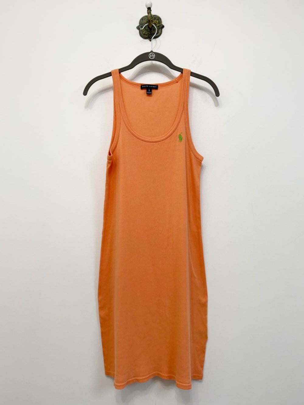 Ralph Lauren Ribbed Tank Dress Vibrant Orange Green Pony Size Large Preppy Sport